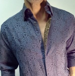 Club-style psychedelic shiny blue shirt large